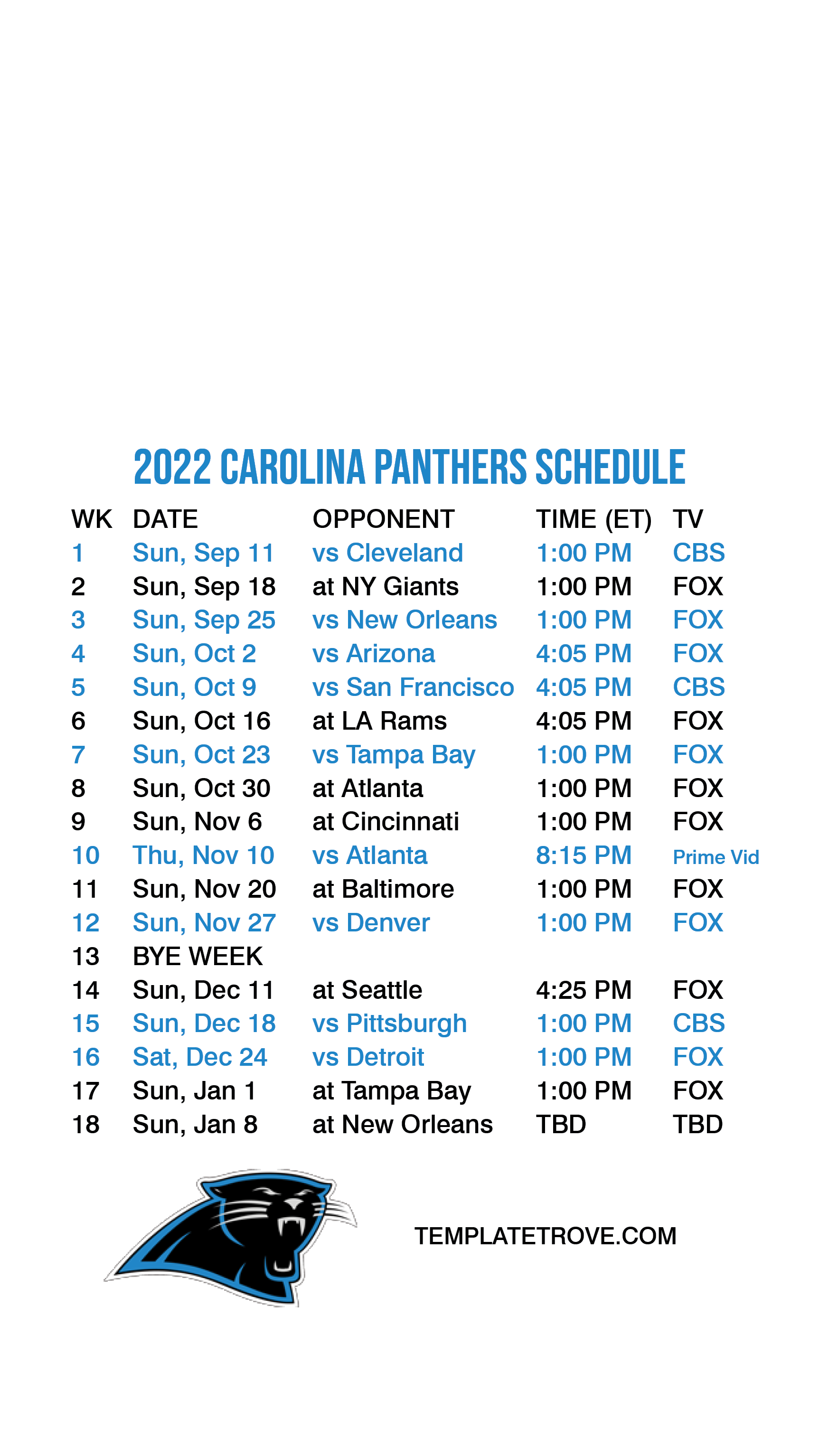 2022-2023 Carolina Panthers Lock Screen Schedule for iPhone 6-7-8 Plus