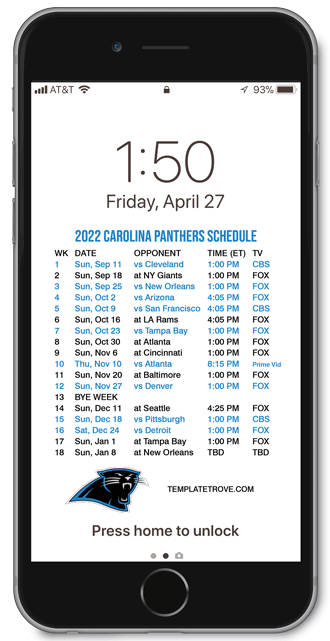 2022 Carolina Panthers Lock Screen Schedule