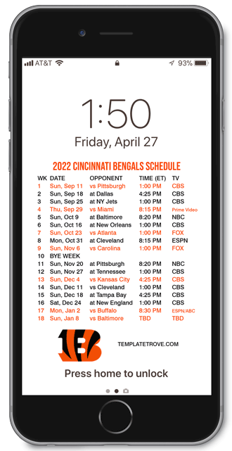 2022 Cincinnati Bengals Lock Screen Schedule
