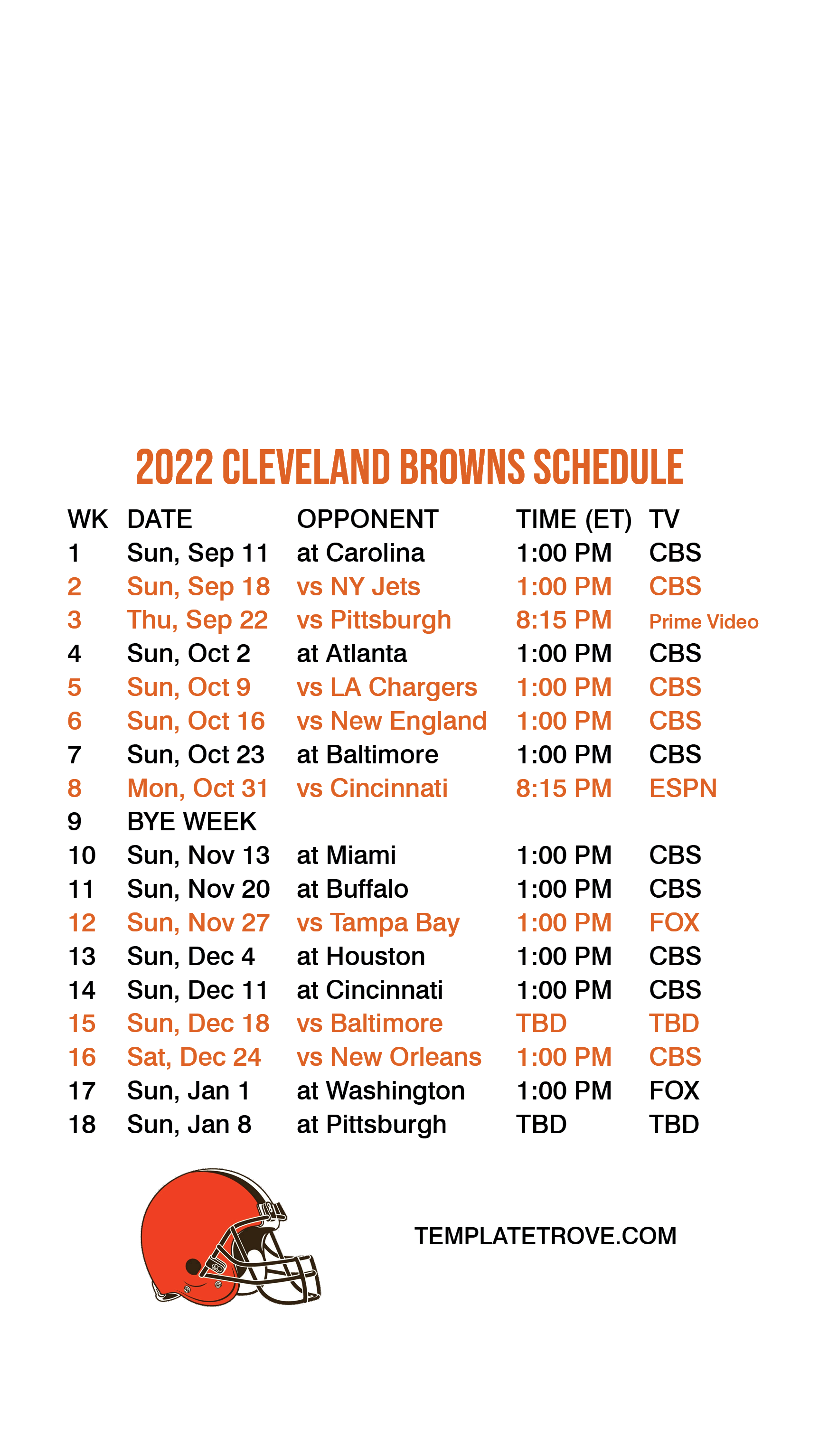 cleveland browns schedule 2022 home games