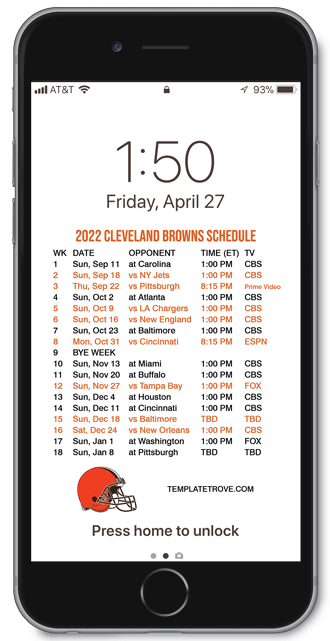 2022 Cleveland Browns Lock Screen Schedule