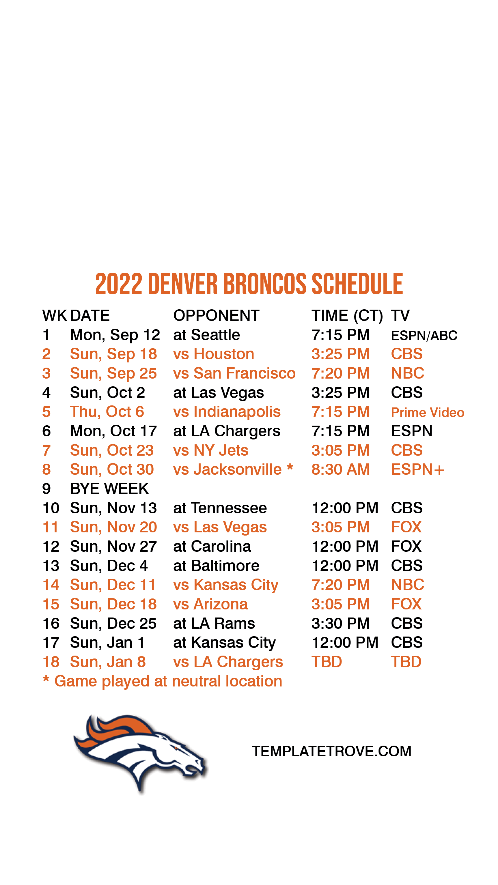 20222023 Denver Broncos Lock Screen Schedule for iPhone 678 Plus