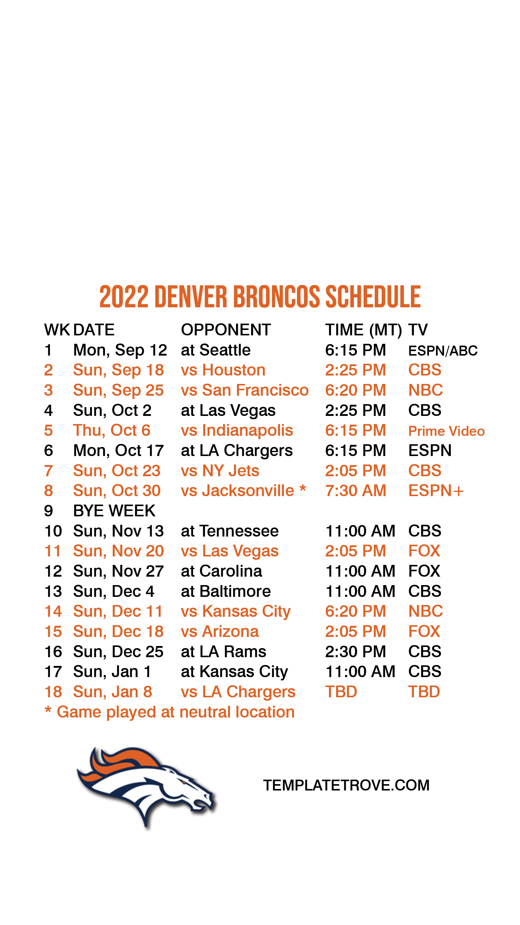 20222023 Denver Broncos Lock Screen Schedule for iPhone 678 Plus