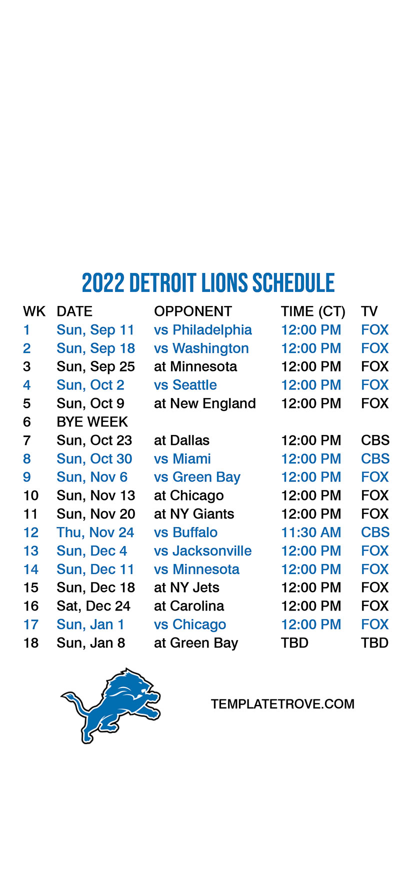 20222023 Detroit Lions Lock Screen Schedule for iPhone 678 Plus