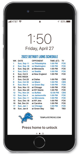 2022 Detroit Lions Lock Screen Schedule