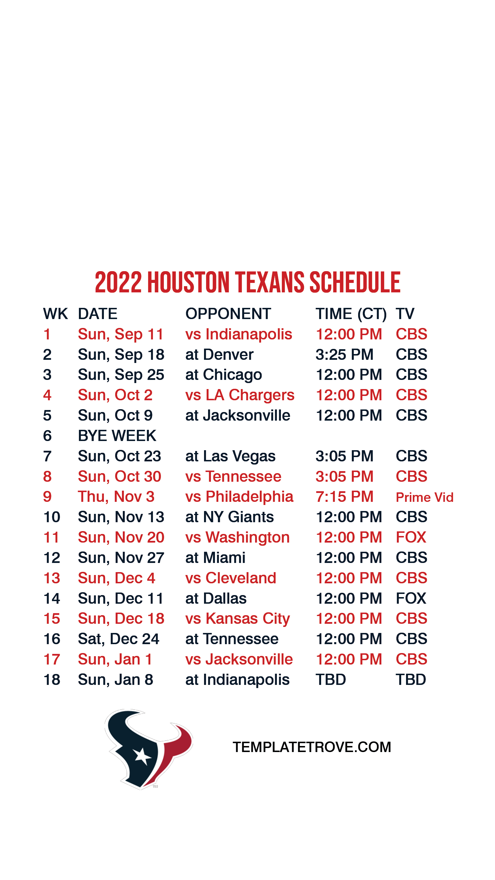 houston texans 2022 football schedule