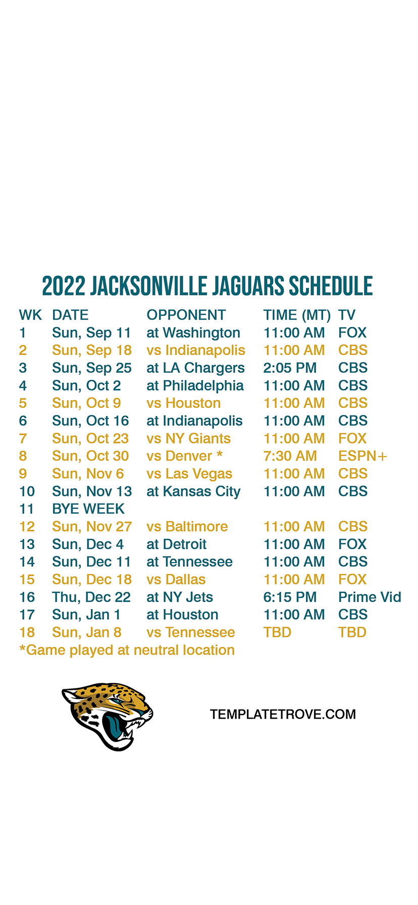 2022 2023 Jacksonville Jaguars Lock Screen Schedule For IPhone 6 7 8 Plus