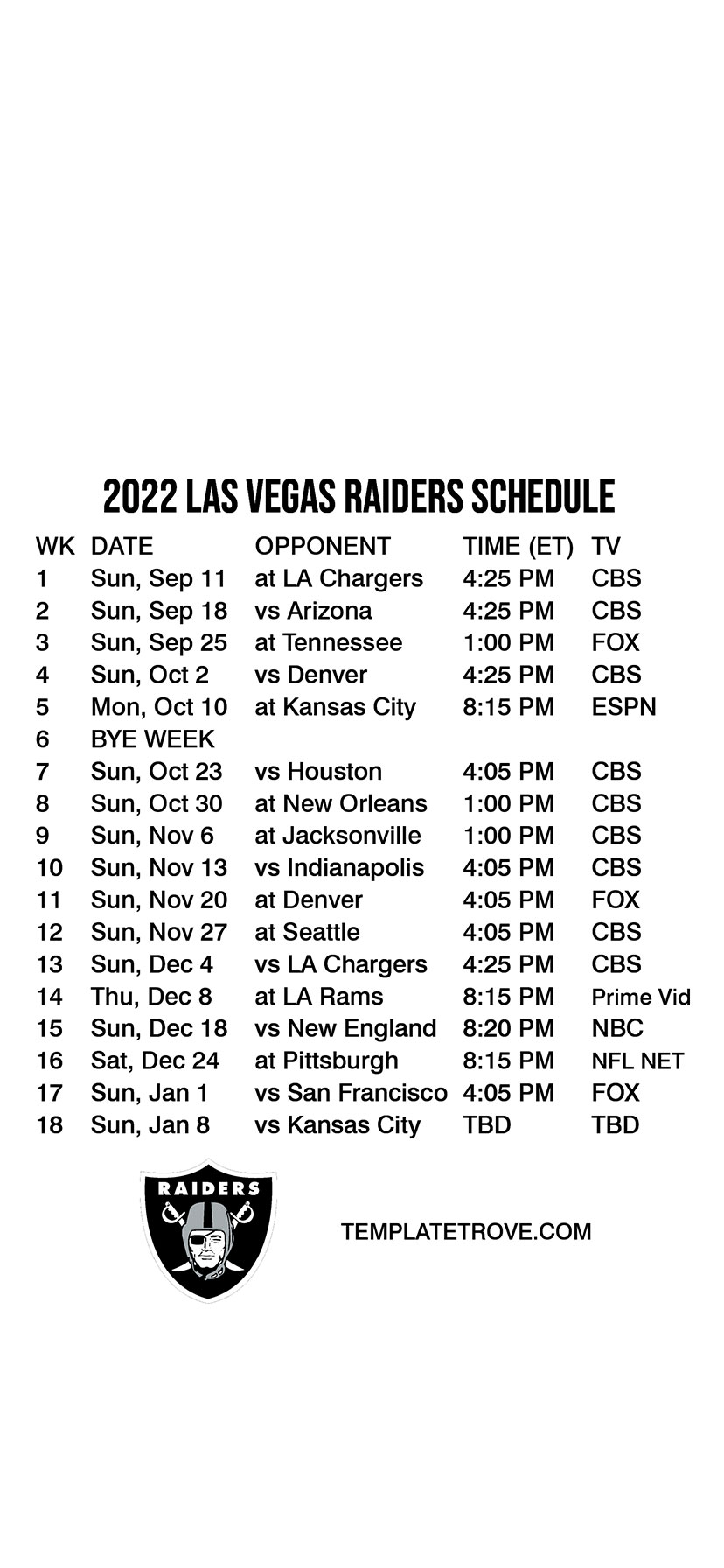 las vegas raiders schedule 2022 home games