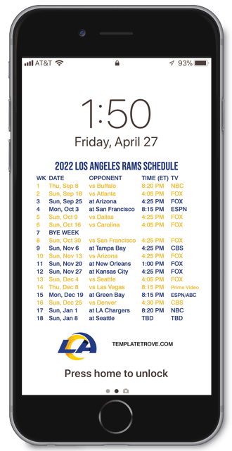 2022 Los Angeles Rams Lock Screen Schedule