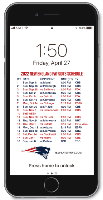 2022 New England Patriots Lock Screen Schedule