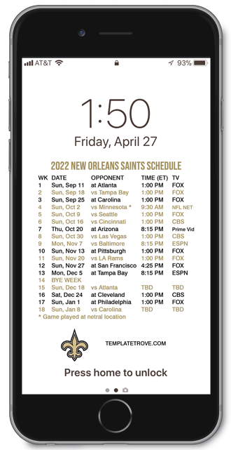 2022 New Orleans Saints Lock Screen Schedule