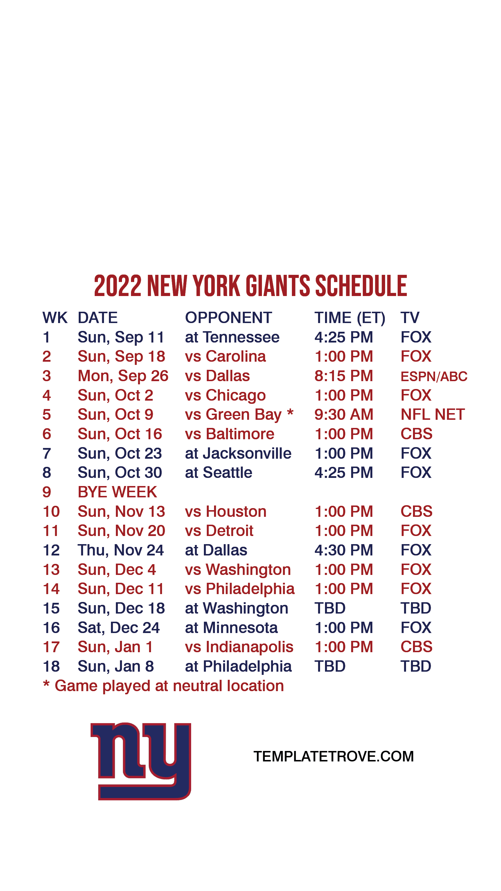 new york giants 2022 preseason schedule