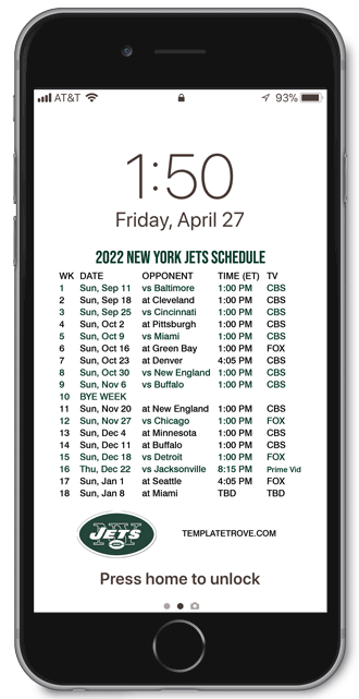 2022 New York Jets Lock Screen Schedule