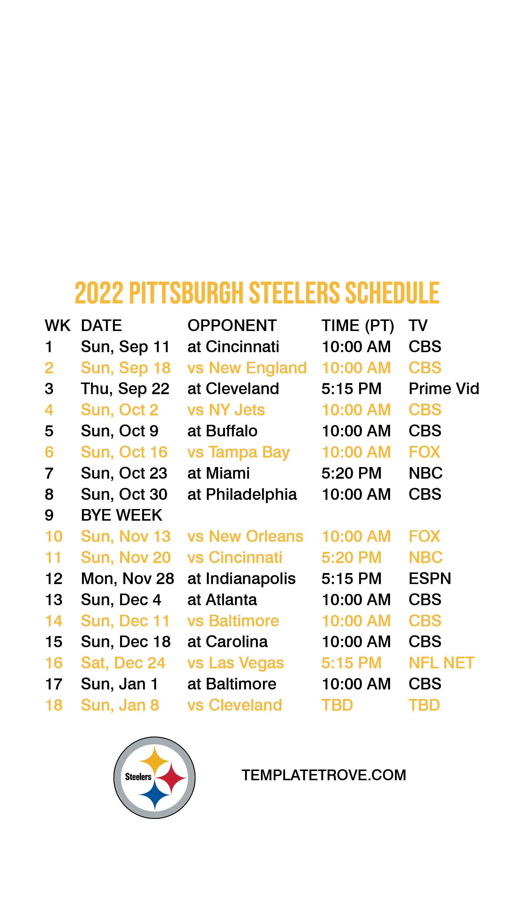Printable Steelers Schedule 2022 23 Customize and Print