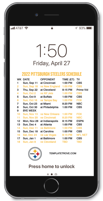 2022 Pittsburgh Steelers Lock Screen Schedule