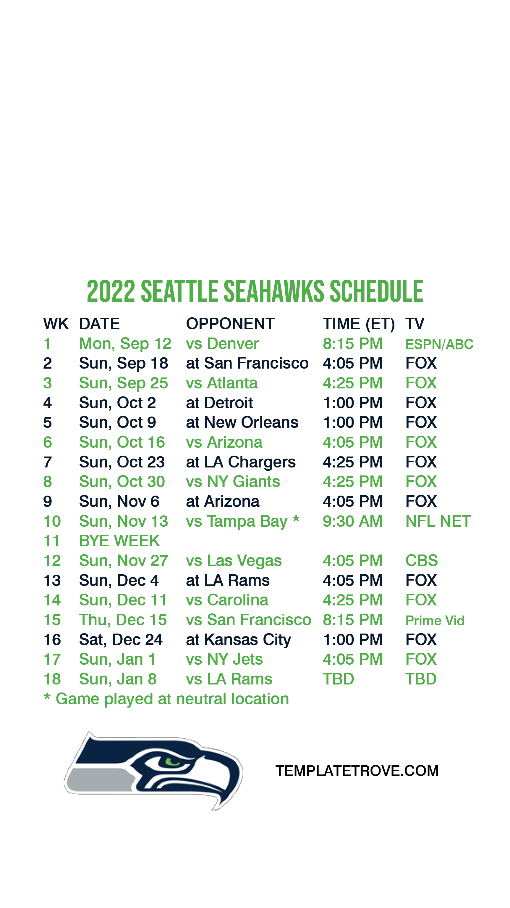 seattle seahawks schedule