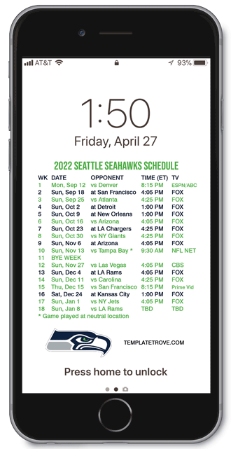 2022 Seattle Seahawks Lock Screen Schedule