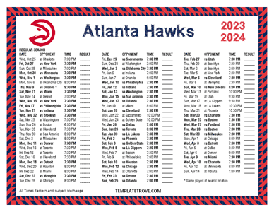 Atlanta Hawks 2023-24 Printable Schedule