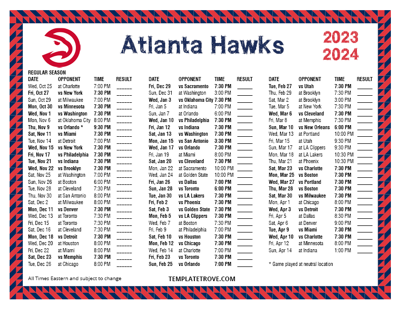 Atlanta Hawks Schedule 2024 Ines Rebeka