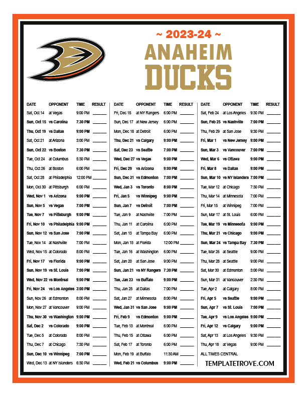 Printable 2023 2024 Anaheim Ducks Schedule