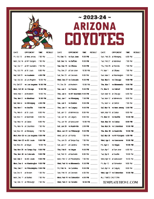 Arizona Coyotes 2023-24 Printable Schedule