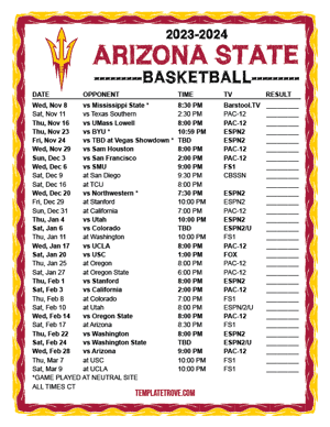 Arizona State Sun Devils Basketball 2023-24 Printable Schedule - Central Times