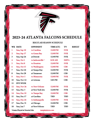 Atlanta Falcons 2023-24 Printable Schedule - Central Times