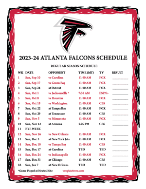 Atlanta Falcons 2023-24 Printable Schedule - Mountain Times