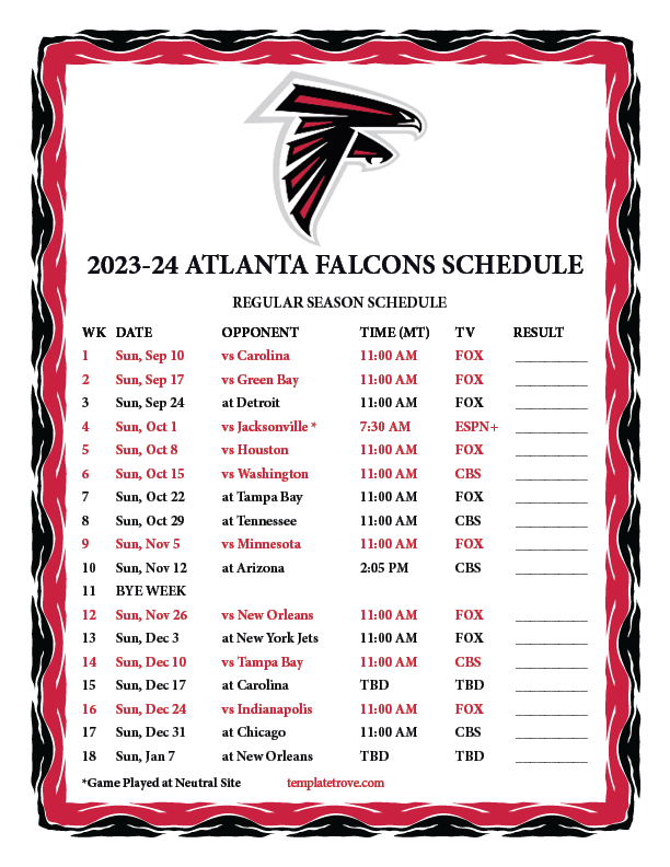 Printable 2023 2024 Atlanta Falcons Schedule