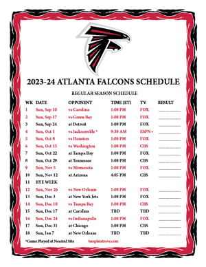 Atlanta Falcons 2023-24 Printable Schedule