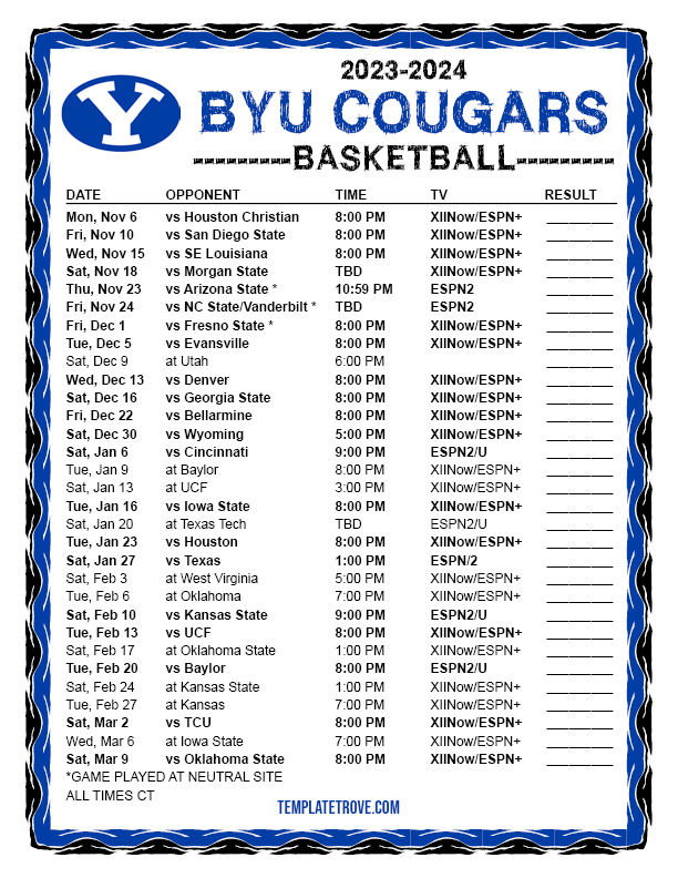 Byu Men s Basketball Schedule 2024 24 Elene Hedvige