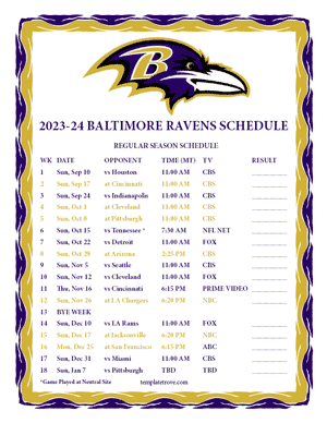 Baltimore Ravens 2023-24 Printable Schedule - Mountain Times