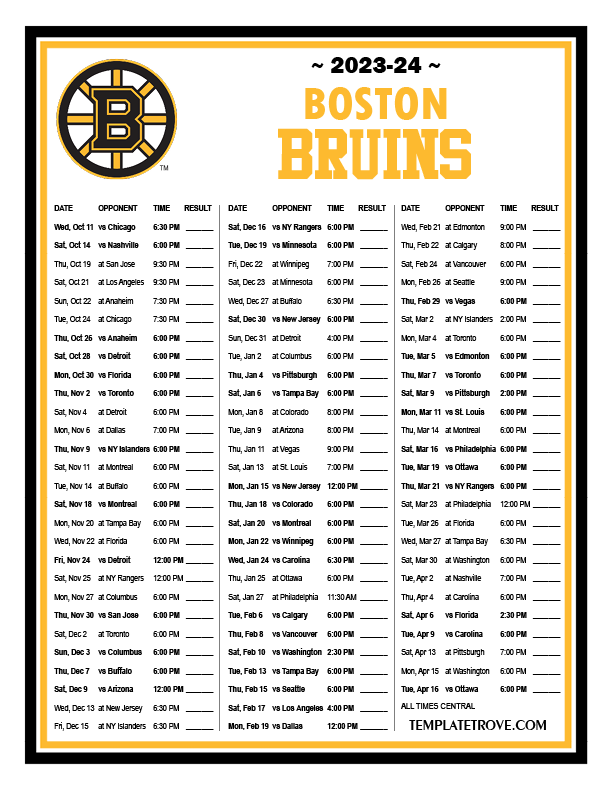 Printable 2023 2024 Boston Bruins Schedule