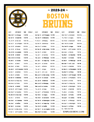 Boston Bruins 2023-24 Printable Schedule
