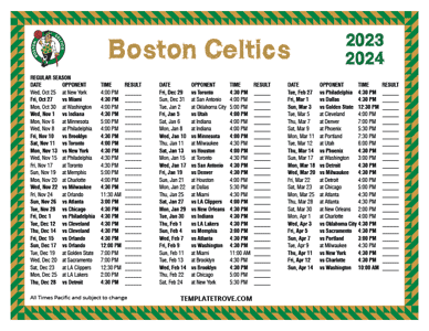 Boston Celtics 2023-24 Printable Schedule - Pacific Times