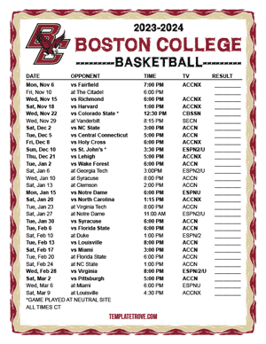 Boston College Eagles Basketball 2023-24 Printable Schedule - Central Times