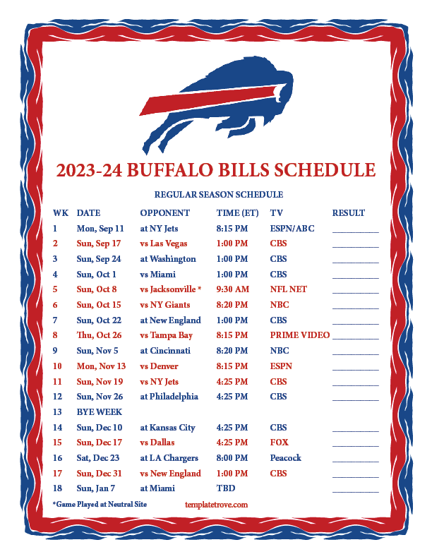 Buffalo Bills Schedule 2024 Printable Your Season Pass To Gridiron Glory Photo Calendar 2024