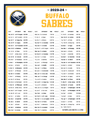 Buffalo Sabres 2023-24 Printable Schedule - Pacific Times