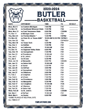 Butler Bulldogs Basketball 2023-24 Printable Schedule - Central Times