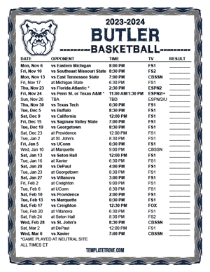 Butler Bulldogs Basketball 2023-24 Printable Schedule