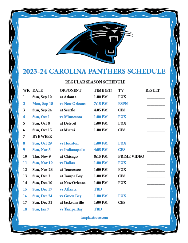 Printable 2023 2024 Carolina Panthers Schedule