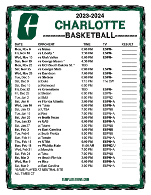 Charlotte 49ers Pirates Basketball 2023-24 Printable Schedule - Central Times