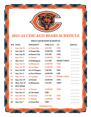 Chicago Bears 2023-24 Printable Schedule - Central Times