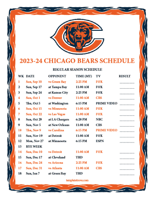 Chicago Bears 2023-24 Printable Schedule - Mountain Times