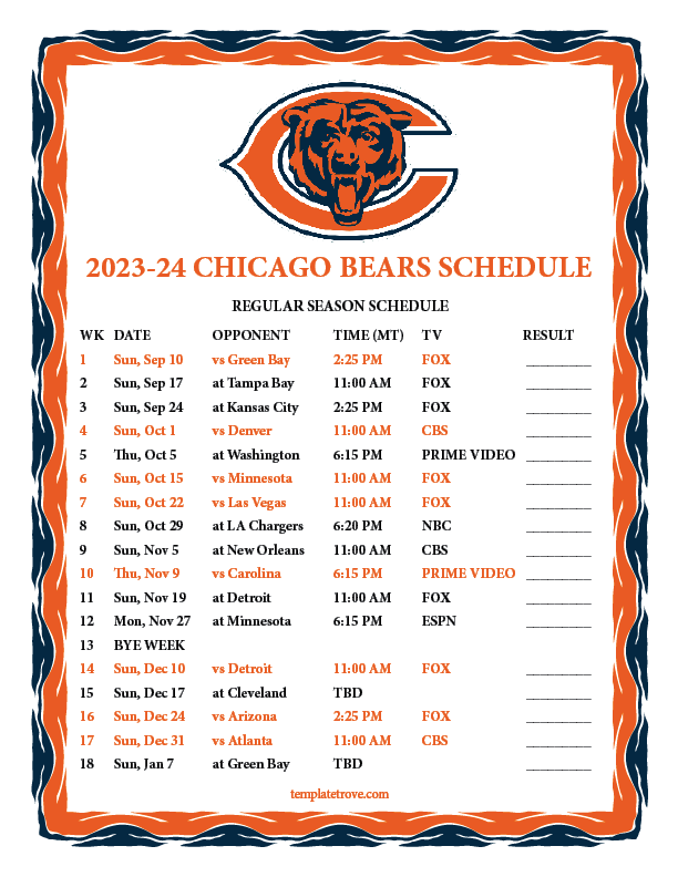  Chicago Bears 2024 2024 Schedule Zorah Kiersten