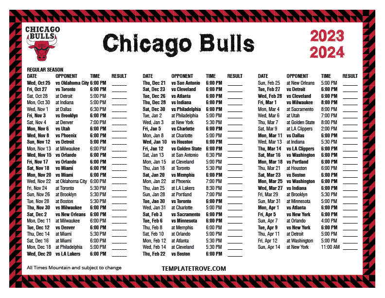 Chicago Bulls Schedule 2024 Printable Calendar Nell Tarrah