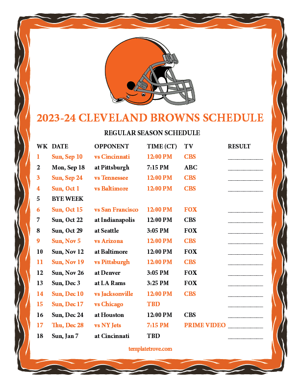 Printable Cleveland Browns Schedule 2024 Jodie Lynnett