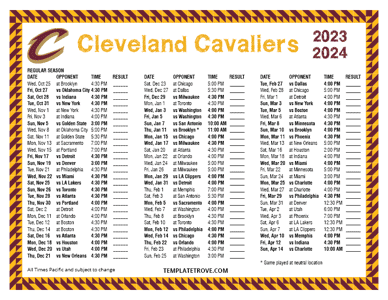 Cleveland Cavaliers 2023-24 Printable Schedule - Pacific Times