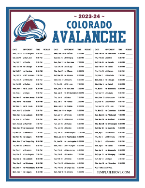 Colorado Avalanche 2023-24 Printable Schedule - Central Times