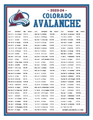 Colorado Avalanche 2023-24 Printable Schedule